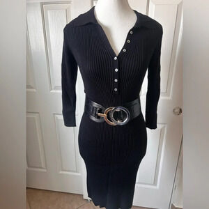 Lara Knit Womens‎ 3/4 Sleeve Dress Black Size L buttons in front